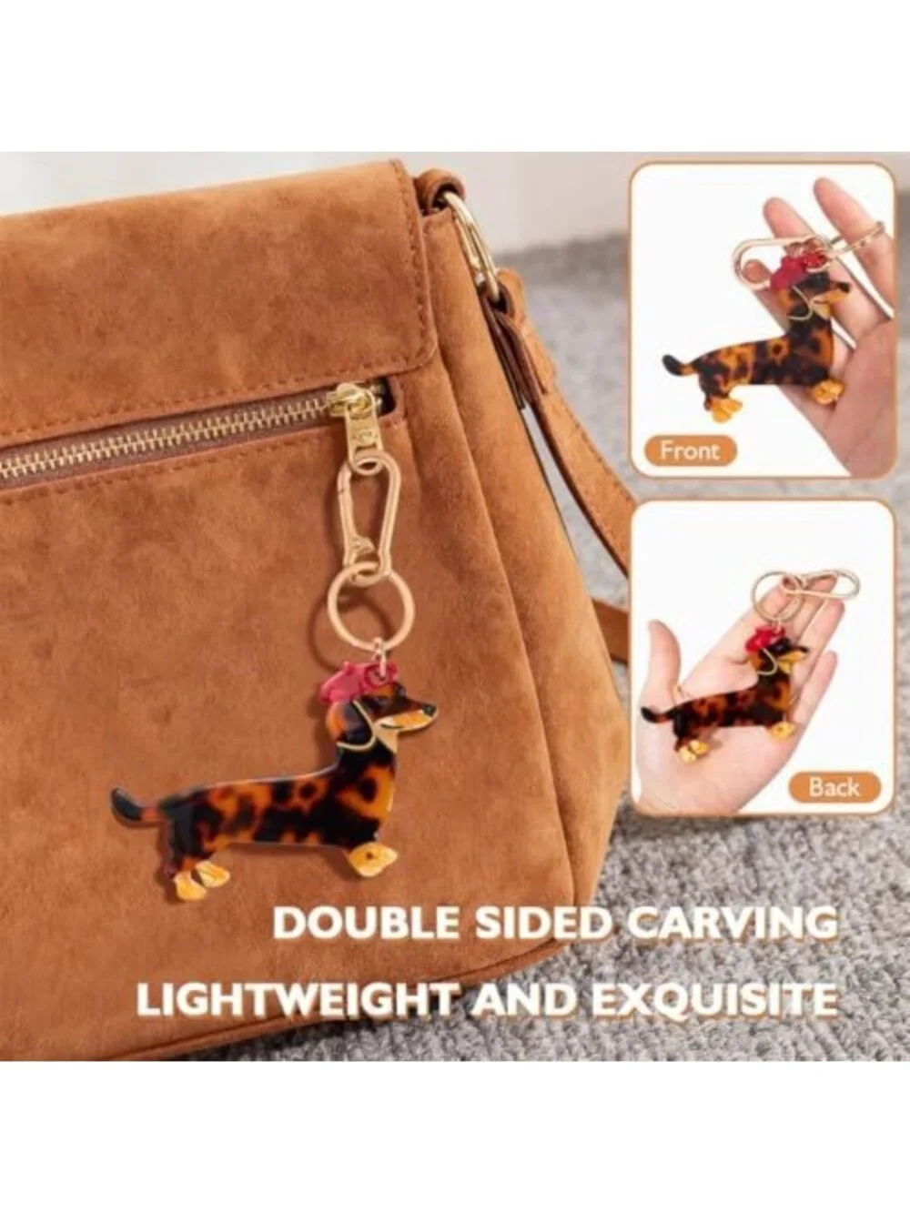 Adorable Dog-Shaped Keychain Charm & Bag Clasp - Acetate Clip with Gold Accents
